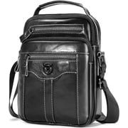 BULLCAPTAIN Genuine Leather Crossbody Bag for Men, Vintage Messenger Satchel, Black