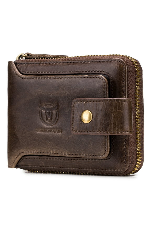 BULLCAPTAIN Leather Bifold Zipper Wallet for Men Travel Purse Pouch Gift
