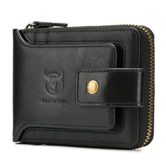 BULLCAPTAIN Leather Bifold Zipper Wallet for Men Travel Purse Pouch Gift