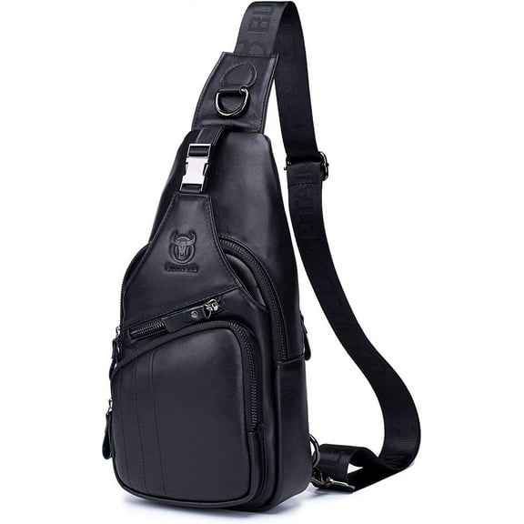 BULLCAPTAIN Leather Men Sling Bag Casual Crossbody Chest Bags Travel Daypack