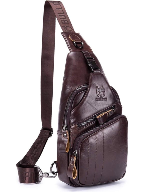BULLCAPTAIN Leather Men Sling Bag Casual Crossbody Chest Bags Travel Daypack