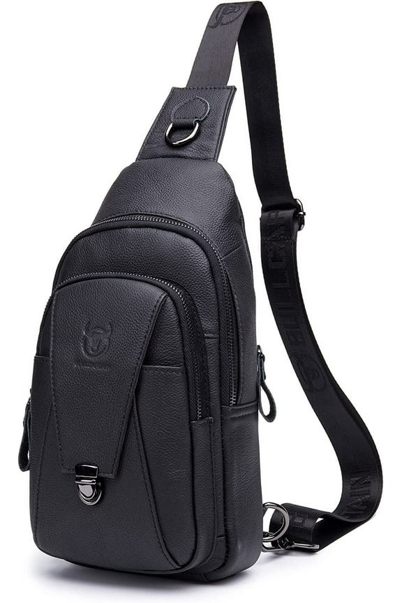 BULLCAPTAIN Leather Sling Bag for Men Multi-pocket Crossbody Chest Bag Travel Casual Shoulder Backpack