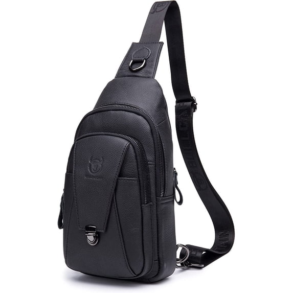 BULLCAPTAIN Leather Sling Bag for Men Multi-pocket Crossbody Chest Bag Travel Casual Shoulder Backpack