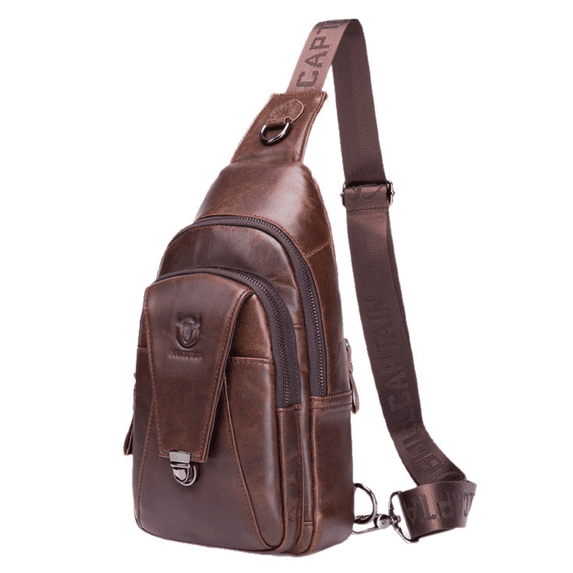BULLCAPTAIN Leather Sling Bag for Men Multi-pocket Crossbody Travel Chest Shoulder Backpack