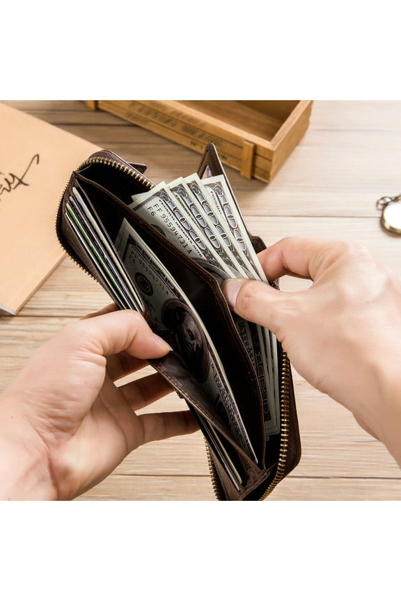 BULLCAPTAIN Leather Wallet,Wallet Men Leather Zipper Wallet Leather Wallet Huiop Buzhi