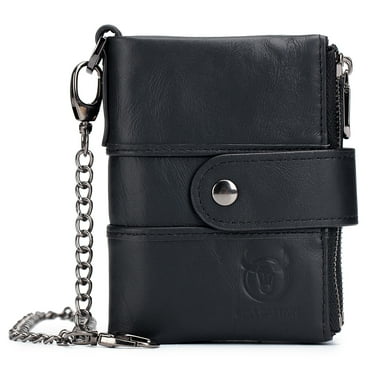 BULLCAPTAIN Leather Bifold Zipper Wallet for Men Travel Purse Pouch ...