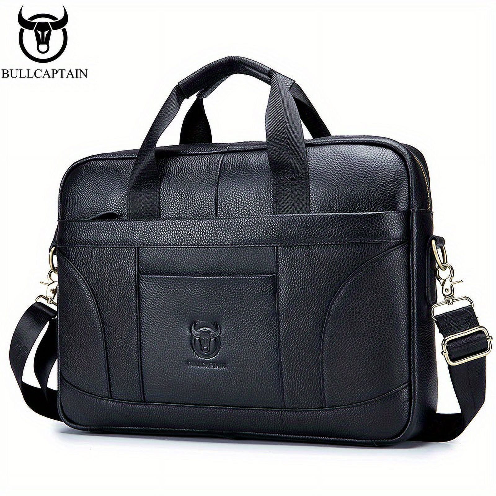 BULLCAPTAIN Men's Genuine Leather Large Capacity Business Briefcase ...