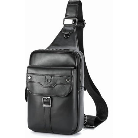 BULLCAPTAIN Men's Leather Samll Crossbody Backpack Sling Chest Bag for Hiking Travel