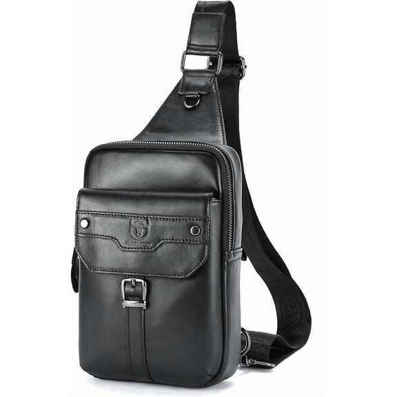 BULLCAPTAIN Men's Leather Samll Crossbody Backpack Sling Chest Bag for Hiking Travel