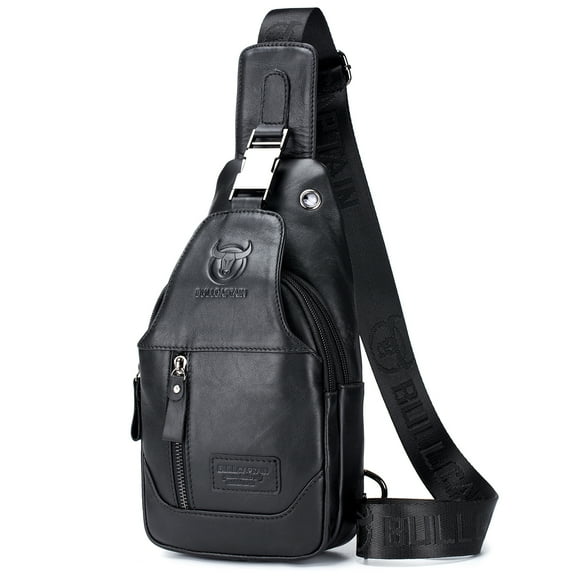 BULLCAPTAIN Men's Leather Sling Bag Waterproof Crossbody Pack Chest Shoulder Backpack for Hiking Cycling Mountaineering Travelling