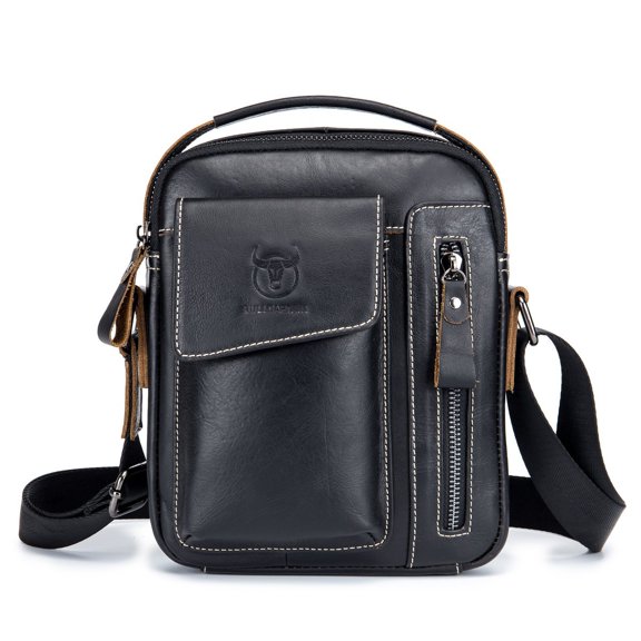BULLCAPTAIN Men's Small Shoulder Bag, Genuine Leather Bag, Retro lightweight Cross Body Everyday Satchel Bag for Business Casual Sport Hiking Travel