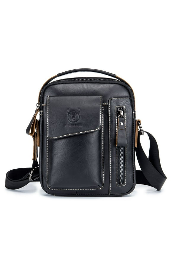 BULLCAPTAIN Men's Small Shoulder Bag, Genuine Leather Bag, Retro lightweight Cross Body Everyday Satchel Bag for Business Casual Sport Hiking Travel