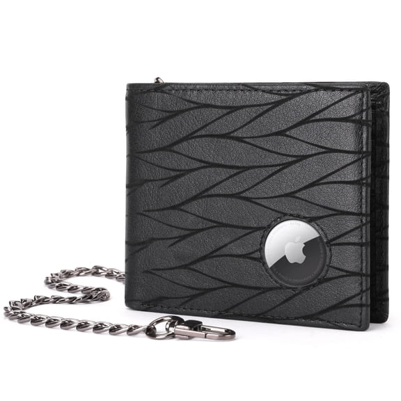 BULLCAPTAIN Slim Genuine Leather Mens Wallets with 2 ID Windows 10 Credit Card Slots Bifold RFID Blocking Wallets for Men With AirTag Holder and Chain T01 (Black) A101