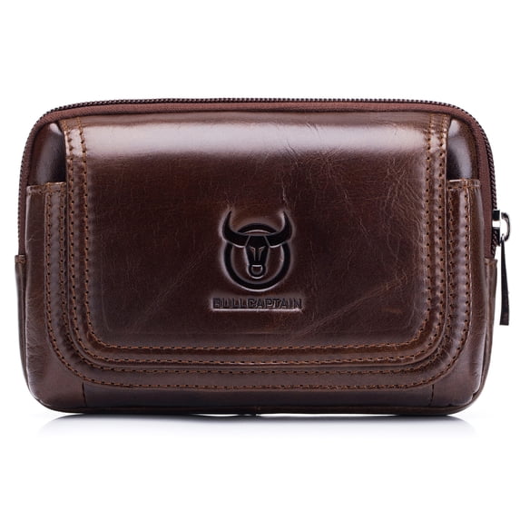BULLCAPTAIN Waist Bag Men Leather Belt Pouch Fanny Pack with Belt Loop for Phone Storage