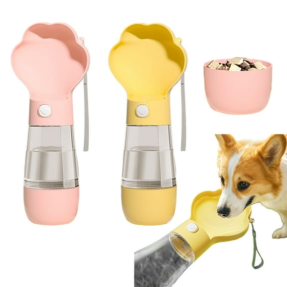 BULLPAW 400ml Dog Water Bottle with Food Container Portable Travel Puppy Water Bowl Leak Proof Dog Water Dispenser for Outdoor Walking Hiking