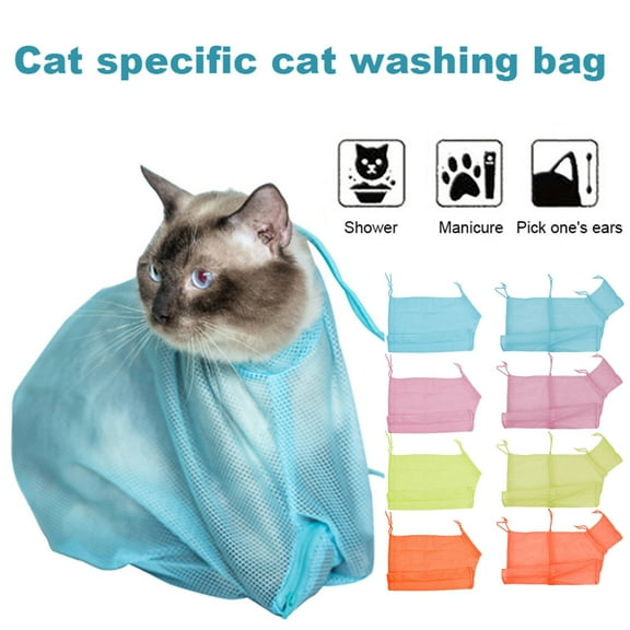 BULLPAW Breathable Mesh Cat Shower Bag Anti-Scratch Anti-Bite Adjustable Grooming Bag for Nail Trimming Bathing Cat Washing