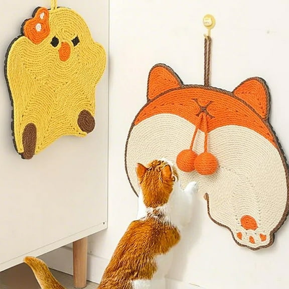 BULLPAW Sisal Cat Scratcher Mat Cartoon Design Cat Scratching Pad with Sticker Tape for Floor Wall to Protect Couch Carpet Furniture