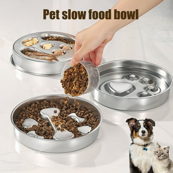 BULLPAW Slow Feeder Dog Bowl 2 Cups Capacity Stainless Steel Dog Food Bowl for Small Medium Breeds Non-Slip Metal Slow Feeding Bowl for Dry Wet Food