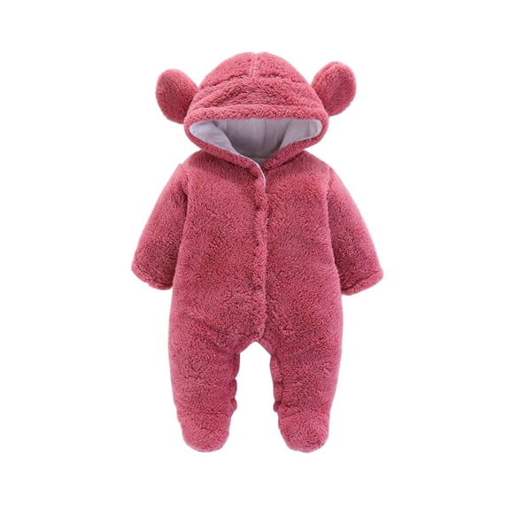 BULLPIANO 0-12 Month Infant Baby Boys Girls Footed Fleece Jumpsuit Newborn Winter Hooded Rompers Snowsuit Thick Warm Coat Pajamas Cute Ear Bodysuits Outwear