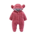 thumbnail image 1 of BULLPIANO 0-12 Month Infant Baby Boys Girls Footed Fleece Jumpsuit Newborn Winter Hooded Rompers Snowsuit Thick Warm Coat Pajamas Cute Ear Bodysuits Outwear, 1 of 4