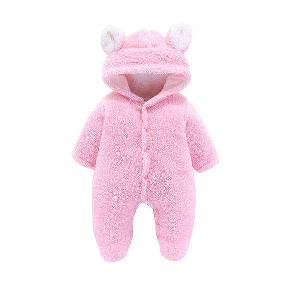 BULLPIANO 0-12 Month Infant Baby Boys Girls Footed Fleece Jumpsuit Newborn Winter Hooded Rompers Snowsuit Thick Warm Coat Pajamas Cute Ear Bodysuits Outwear