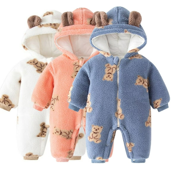 BULLPIANO 0-2T Newborn Baby Girls Boys Warmer Snowsuit Fleece Hooded Romper Jumpsuit Toddler Thicken Winter Bodysuits Coat