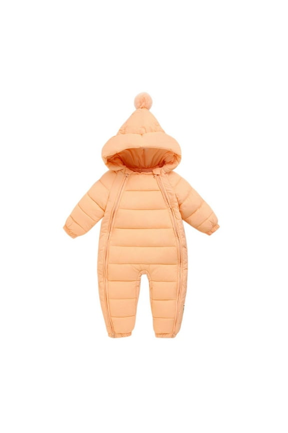 0-2T Toddler Baby Girls Boys Zipper Down Jumpsuits Winter Warm Hooded Romper Snowsuit Windproof Outwear