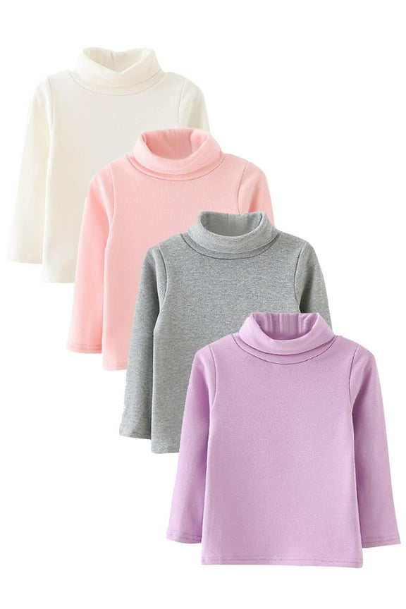 0-4Y Toddler Girl Pullover Sweater Turtleneck Tops Solid Shirt Kids Pullover Long Sleeve T-Shirt