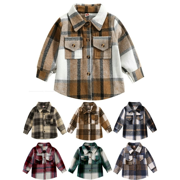 BULLPIANO 0-5T Little Kids Toddler Baby Boy Girl Shirt Jacket Plaid Long Sleeve Button Down Fall Flannel Shacket Coat Tops