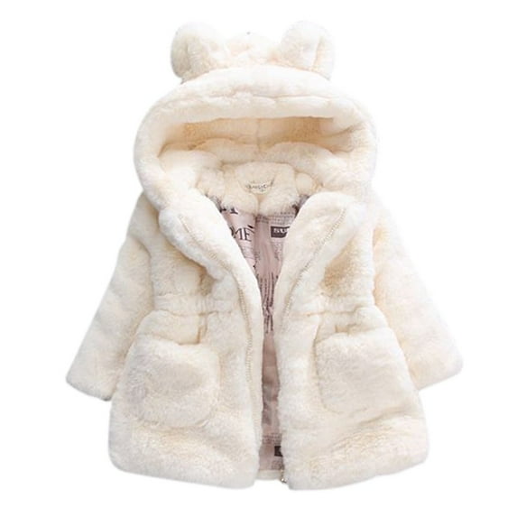 BULLPIANO 1-8T Girls Winter Fleece Snowsuit Kids Toddler Hooded Jacket Baby Thicken Warm Outwear Cute Overcoat