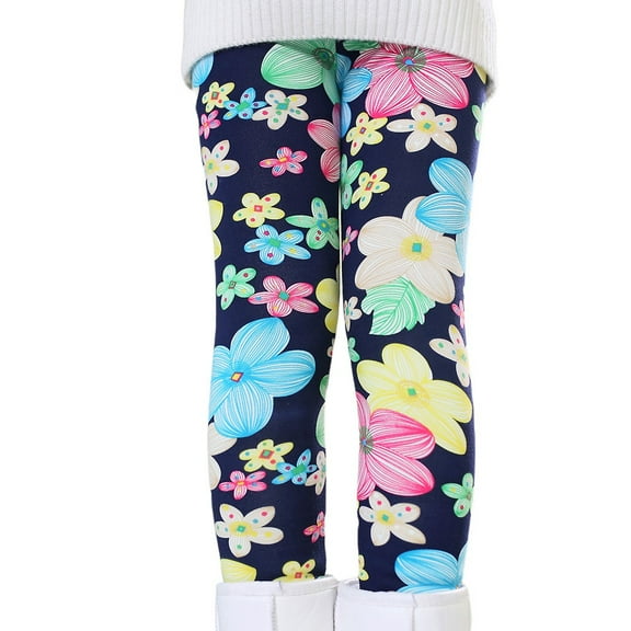 BULLPIANO 2-12T Girl Leggings Footless Fleece Lined Warm Winter Leggings Skinny Tights Stretchy Printing Full Length Legging Pants