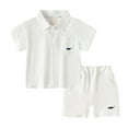 thumbnail image 1 of BULLPIANO 2-8 Years Toddler Boy Clothes Kids 2 Piece Summer Outfit Solid Color Short Sleeves Shirt + Shorts Set, 5-6 Years, 1 of 5