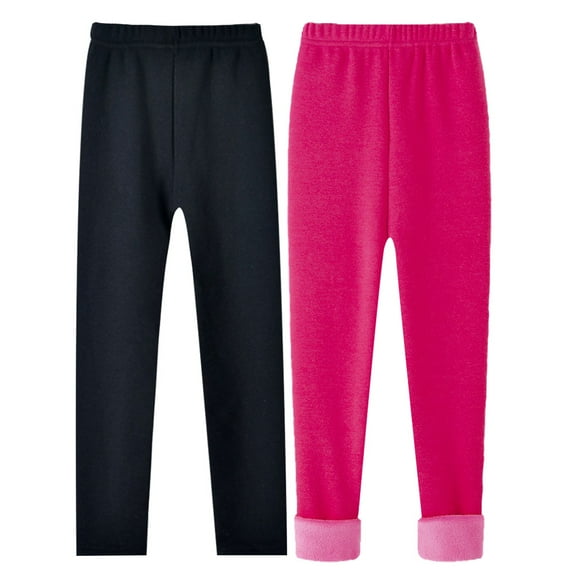 BULLPIANO 2 Pack Girls Leggings Footless Fleece Lined Winter Tights Legging Thick Warm Skinny Pant Stretchy Trousers 2-13 Years
