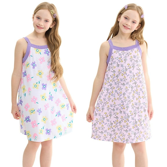 BULLPIANO 2 Pack Toddler Little Big Girls Nightgowns Nightdress Pajama Dresses for Girls Sleepwear Nightie Loose Nightwear Homewear, Size 9-10 Years