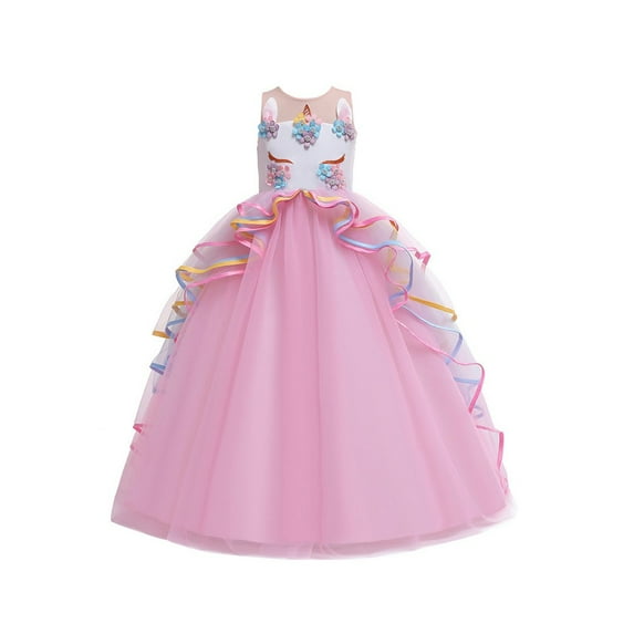 BULLPIANO 3-12T Girls Princess Party Birthday Dresses Unicorn Costume Pageant Long Maxi Gown Flower Girls Bridesmaid Formal Puffy Tulle Dresses