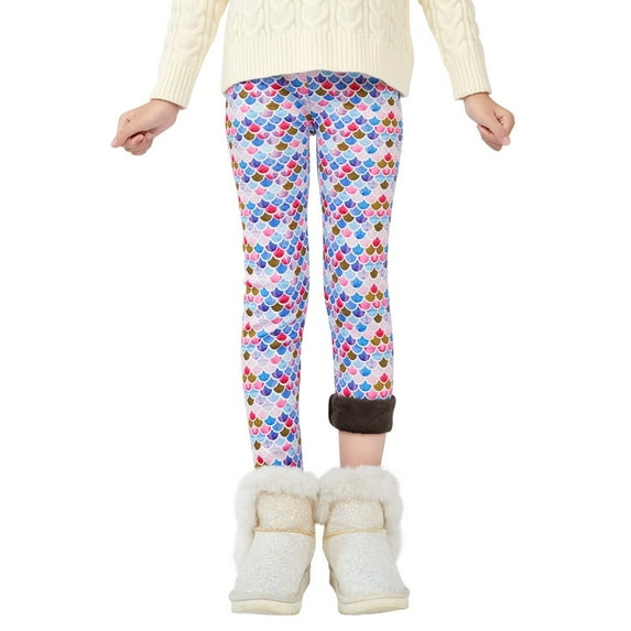 BULLPIANO 3-13T Girls Footless Leggings Printing Warm Thick Fleece Lined Leggings