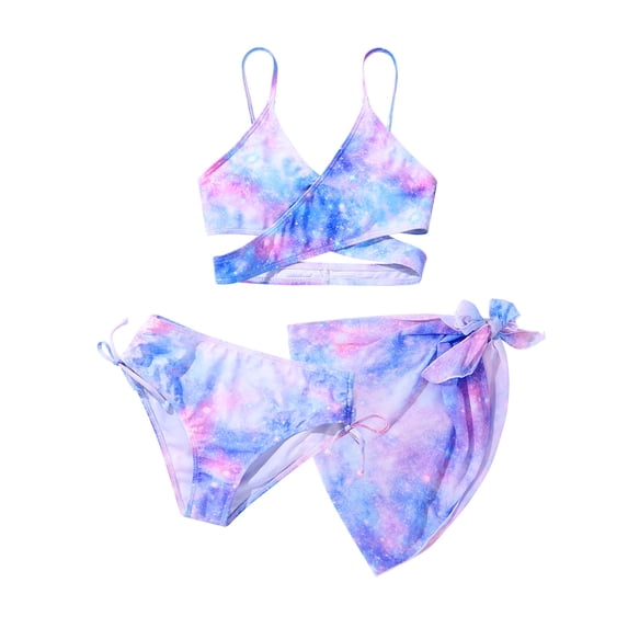 BULLPIANO 3 Piece Swimsuits Bikini Bathing Suit with Cover Up Beach Skirt 8Y-14Y