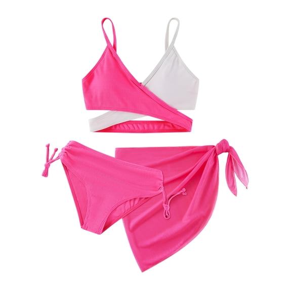 BULLPIANO 3 Piece Swimsuits Bikini Bathing Suit with Cover Up Beach Skirt 8Y-14Y