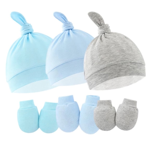 BULLPIANO 3 Set Baby Hat and Mittens Set Newborn Baby Beanie Caps No Scratch Mittens Set for Baby Boys Girls 0-6 Months