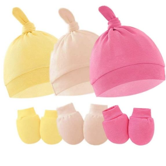 BULLPIANO 3 Set Baby Hat and Mittens Set Newborn Baby Beanie Caps No Scratch Mittens Set for Baby Boys Girls 0-6 Months