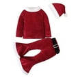 thumbnail image 1 of BULLPIANO 3Pcs Toddler Girls Christmas Clothes Set, Kids Velvet Pullover Top+Long Pant+ Hat, Toddler Santa Claus Costume Holiday Outfits, 2-8T, 1 of 1