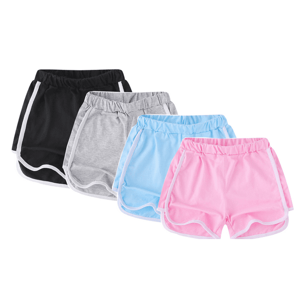 BULLPIANO 4-Pack Toddler Boys Girls Sport Shorts Summer Solid Cotton Jogger Active Shorts Casual Pants 2-11 Years