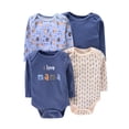 thumbnail image 1 of BULLPIANO 4-pack Baby Girls Long Sleeve Bodysuit Printed Snap Closure Jumpsuit One Piece Romper Fall Winter Clothes, 1 of 4