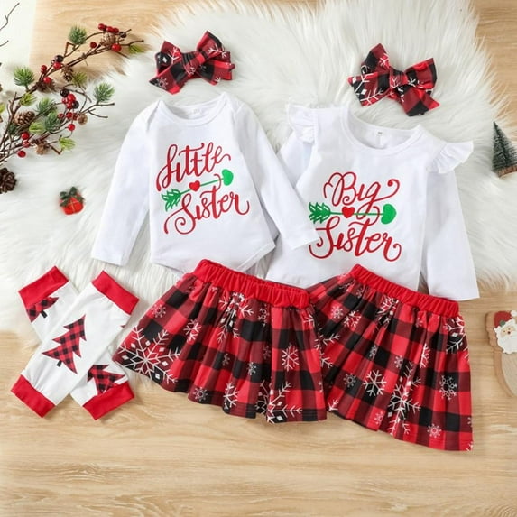 BULLPIANO 4Pcs Christmas Infant Baby Girls Clothes Romper Top Skirt with Headband Outfit Set 0-12Months