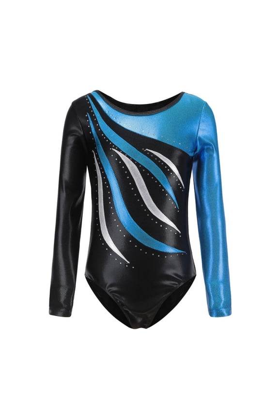 5-13Y Leotard for Girls Gymnastics Ballet Dance Leotard Long Sleeve Shiny Sparkle Unitards Activewear