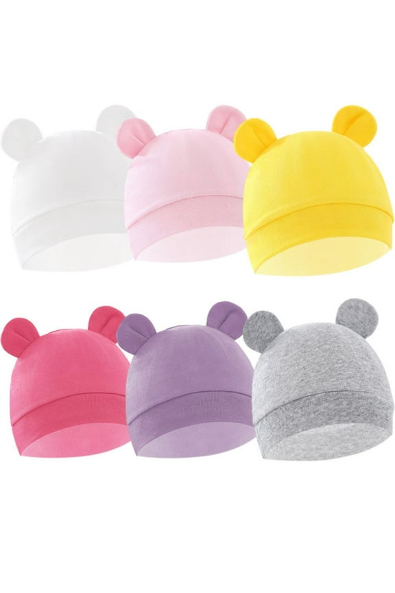 6 Pieces Newborn Baby Hat Bear Ears Infant Caps Baby Boy Girl Toddler Hats Infant Beanie Caps for 0-6 Months