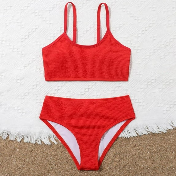 BULLPIANO 7-14T Girl's Spaghetti Strap Solid Color Bikini Bathing Suits 2 Piece Swimsuits Kids Summer Beach Bathing Suit Bikini Set