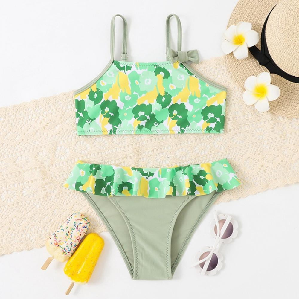 Bullpiano Swimsuits for Girls 7-11 Years Cute Heart Printed Swimwear Bikini  Set Carton Bathing Suit with Cover Up Beach Skirt 7-11 Years 7-8 Years