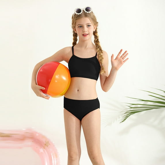 BULLPIANO 7-16T Teen Girls' Swimsuits Two-Piece Bikini Adjustable Shoulder Straps Swimsuit Kids Bathing Suit with Removable Chest Pad