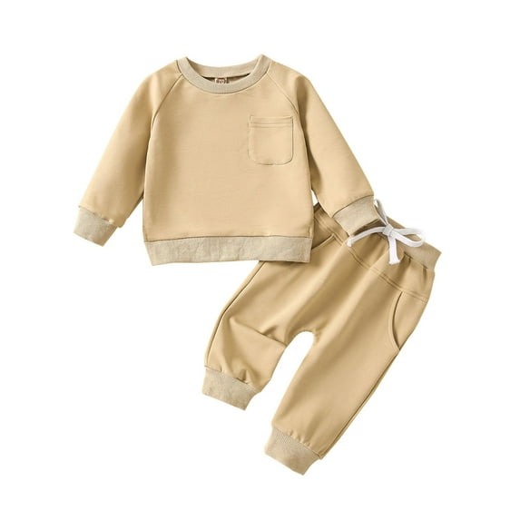 BULLPIANO Baby Boy Clothes Toddler Fall Winter Outfits Solid Color Crewneck Sweatshirt and Jogger Pants Winter 2Pcs Sweatsuit